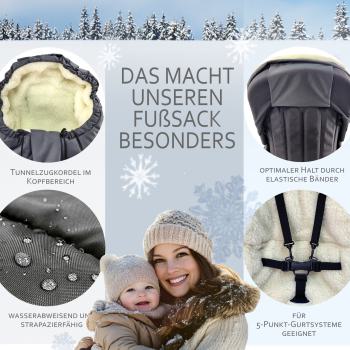 Preview: BAMBINIWELT Winterfußsack in Mumienform für Kinderwagen und Buggy, 110cm, Wolle, Design UNI